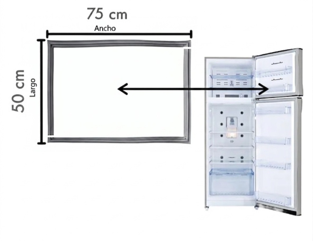 JUEGO DE BURLETE GRIS A TORNILLO P/ HELADERA CON FREEZER 500X750 PERFIL 1095 - PUERTA SUPERIOR